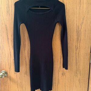 Derek Heart Black Ribbed Long-Sleeve Cutout Bodycon Dress